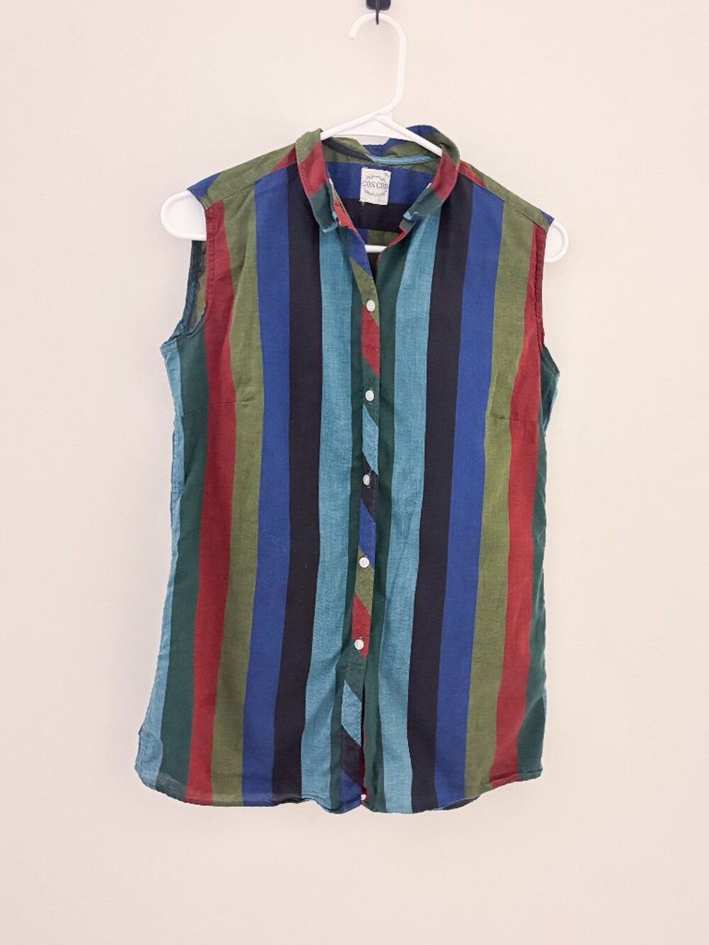 Vintage Cos Cob Striped Sleeveless Button Front Blouse 13/14
